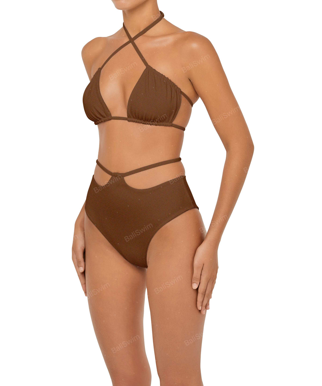 BSWS-B93 High Waisted Strap Cutout Bikini Bottom