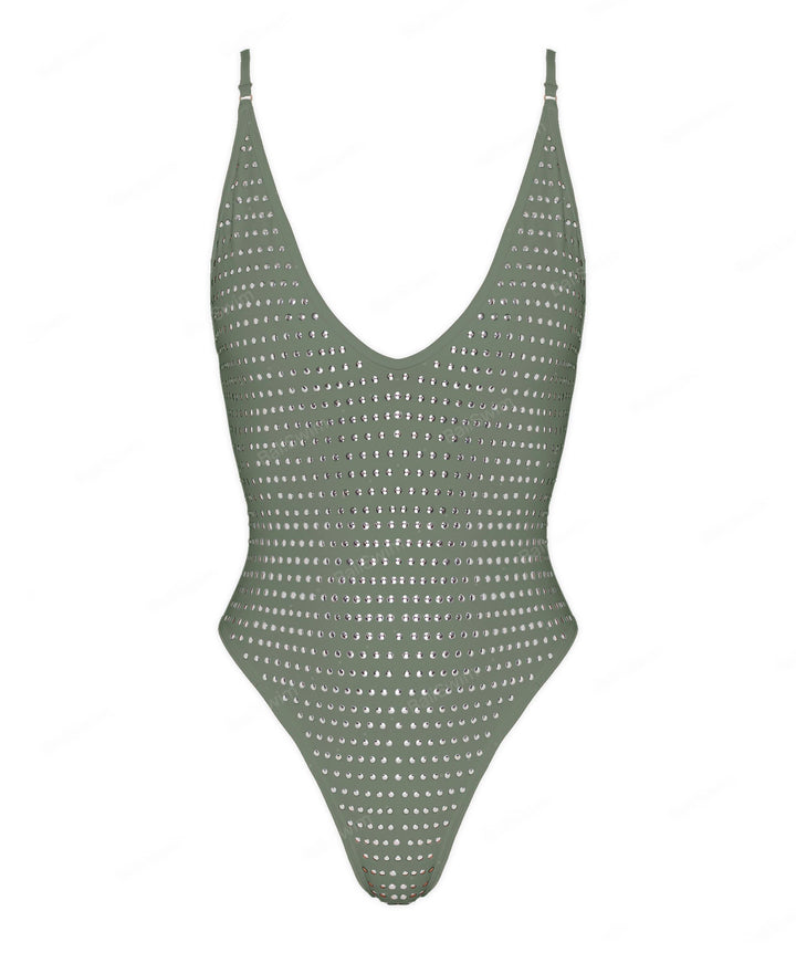 BSWS-S84b Binded Plunge Neck One Piece
