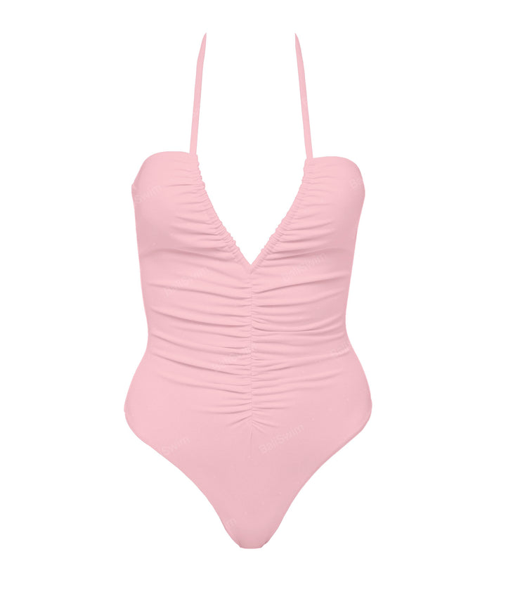 BSWS-S60 Plunge Neck Ruched Front One Piece