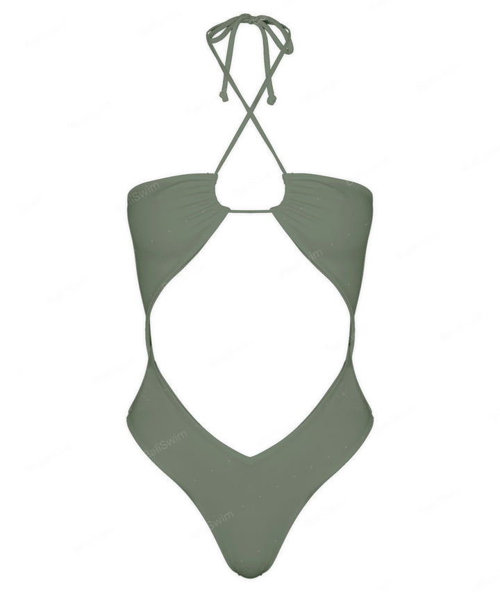 BSWS-S82 Halter Tie Neck One Piece With Center Front Cutout