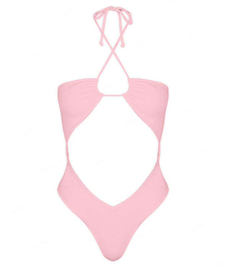 BSWS-S82 Halter Tie Neck One Piece With Center Front Cutout