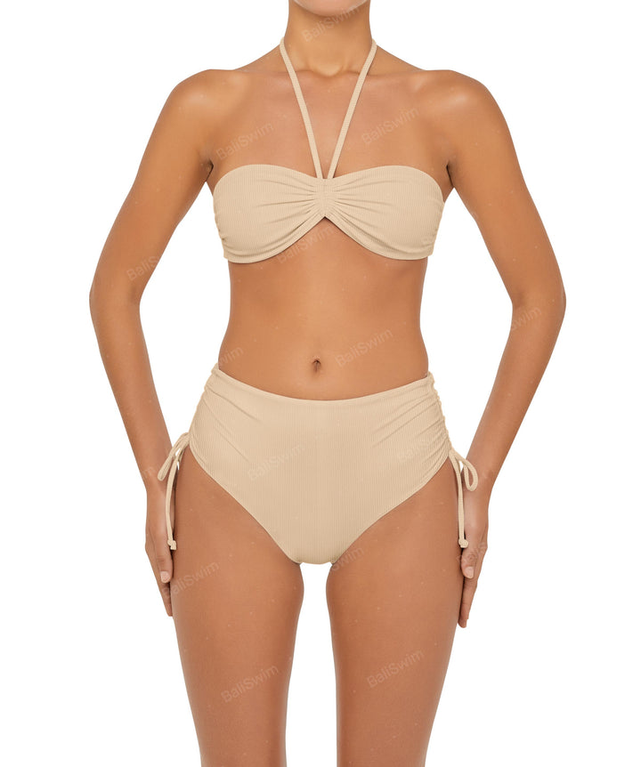 BSWS-B89 Side Ruched High Rise Bikini Bottom