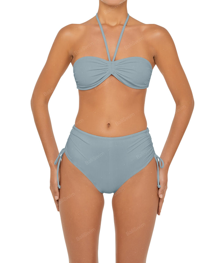 BSWS-B89 Side Ruched High Rise Bikini Bottom