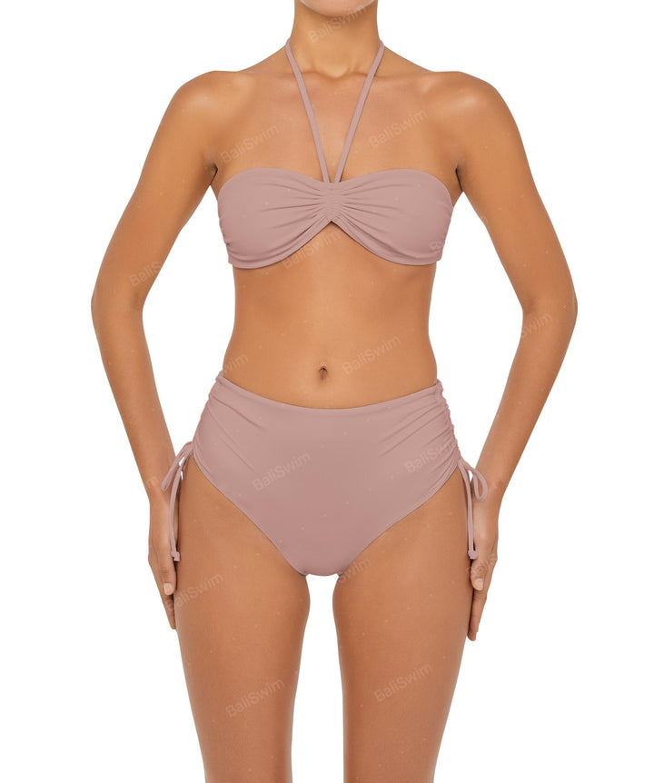 BSWS-B89 Side Ruched High Rise Bikini Bottom