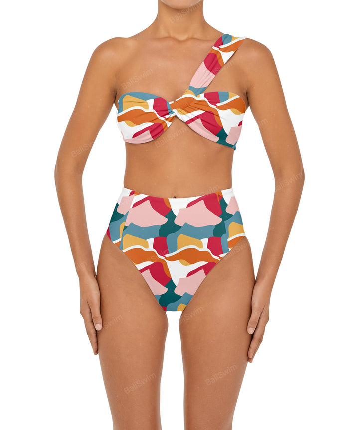 BSWS-T92 Ruched One Shoulder Bikini Top