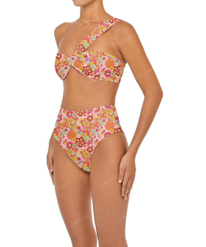 BSWS-T92 Ruched One Shoulder Bikini Top
