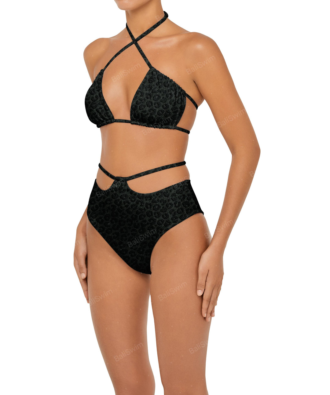 BSWS-B93 High Waisted Strap Cutout Bikini Bottom